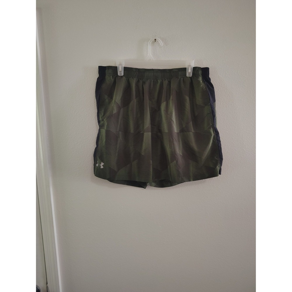 Under Armour Mens HeatGear Loose Running Shorts Olive Green Geometric Print‎ XL